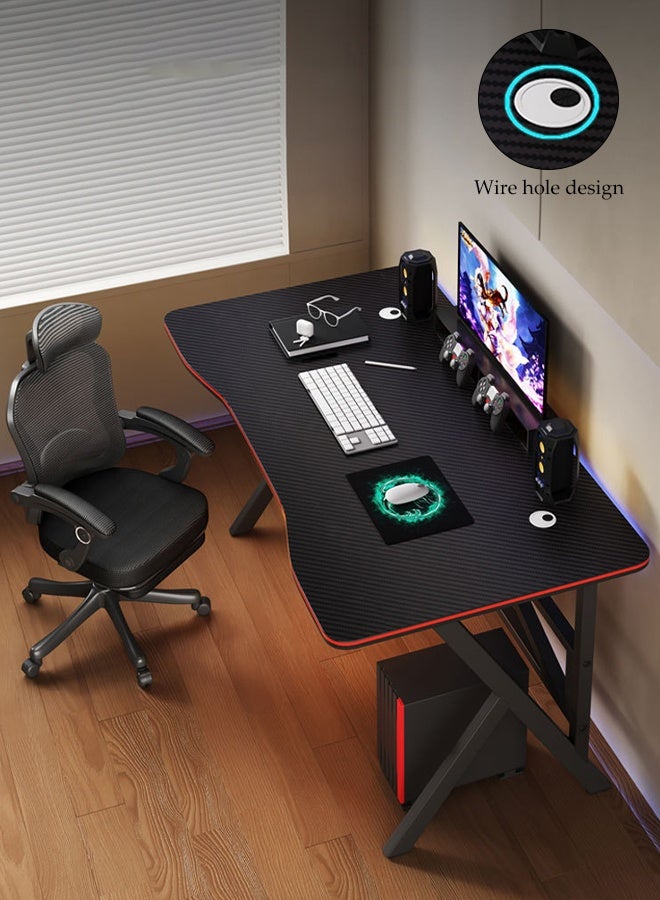 Spides Double K Shaped Computer Desk Multifunctional Gaming Desk Household Modern Simple Large Computer Table Ergonomic PC Desktop Computer Gaming Table Home Office Computer Game Desks with Carbon Fiber Textured Desktop Thickened Carbon Steel Legs for Home Office Study - Image 1